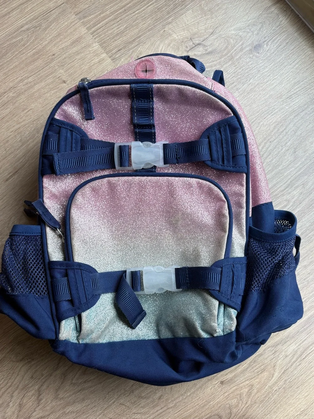 Pottery Barn Kids Glitter Ombre Backpack - Pink, Cream/Green & Navy